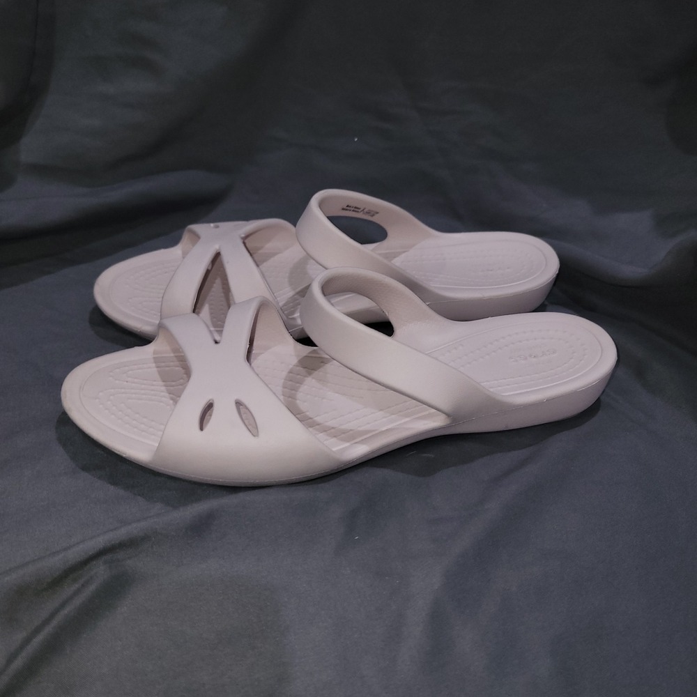 CROCS Kelli Iconic Comfort Strappy Slide Sandals Light Pink Shoes Womens Size 7